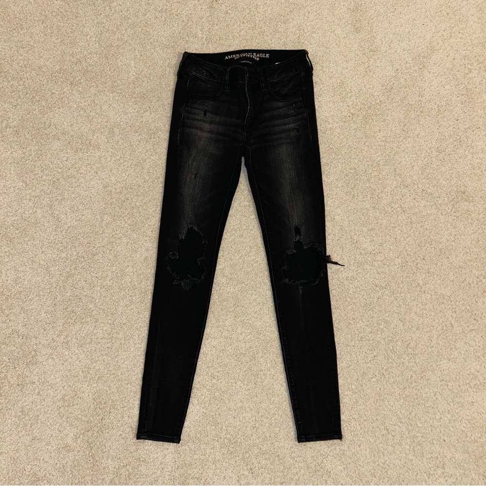 American Eagle Outfitters Black Distressed Skinny Jeans